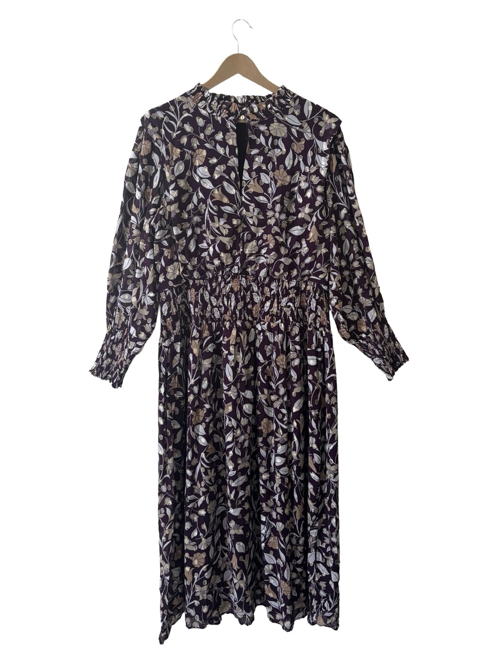 Ann Taylor Deep Purple + Gold Floral Dress